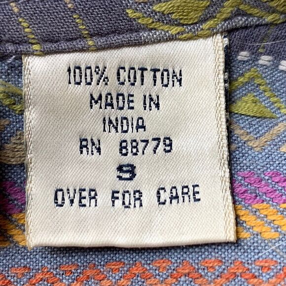 Lemon Grass Button Front Shirt Women S Patchwork Pattern Long Sleeve Cotton - Picture 12 of 12